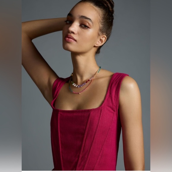 AURETA STUDIO Anthropologie Corset Bubble Dress with Pockets in Raspberry Size 6 - Picture 4 of 11